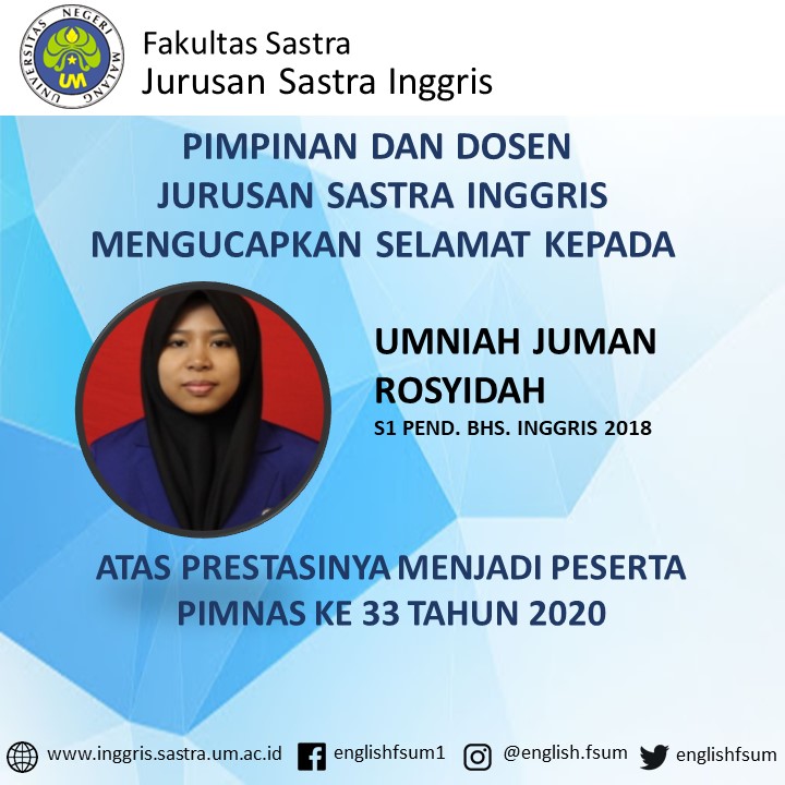 Congratulations to Umnia Juman Rosyidah